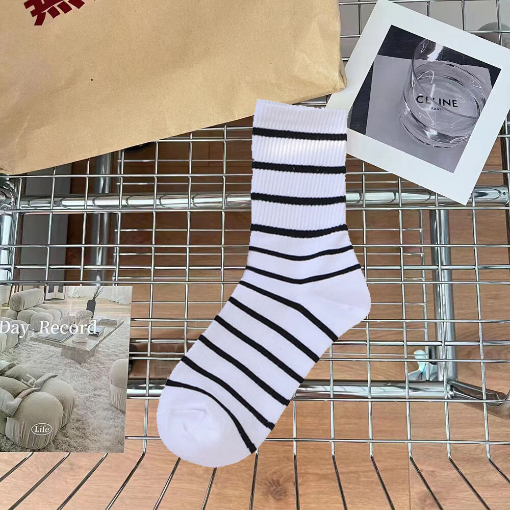 Chaussettes Mi-Mollet À Rayures Unies Basiques Pour Femmes