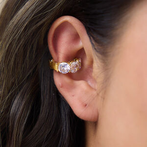 Luxe Serie Elegante Ronde Roestvrijstalen Waterdichte Gouden Zirkonia Oormanchetten Voor Dames h5 Afbeelding3