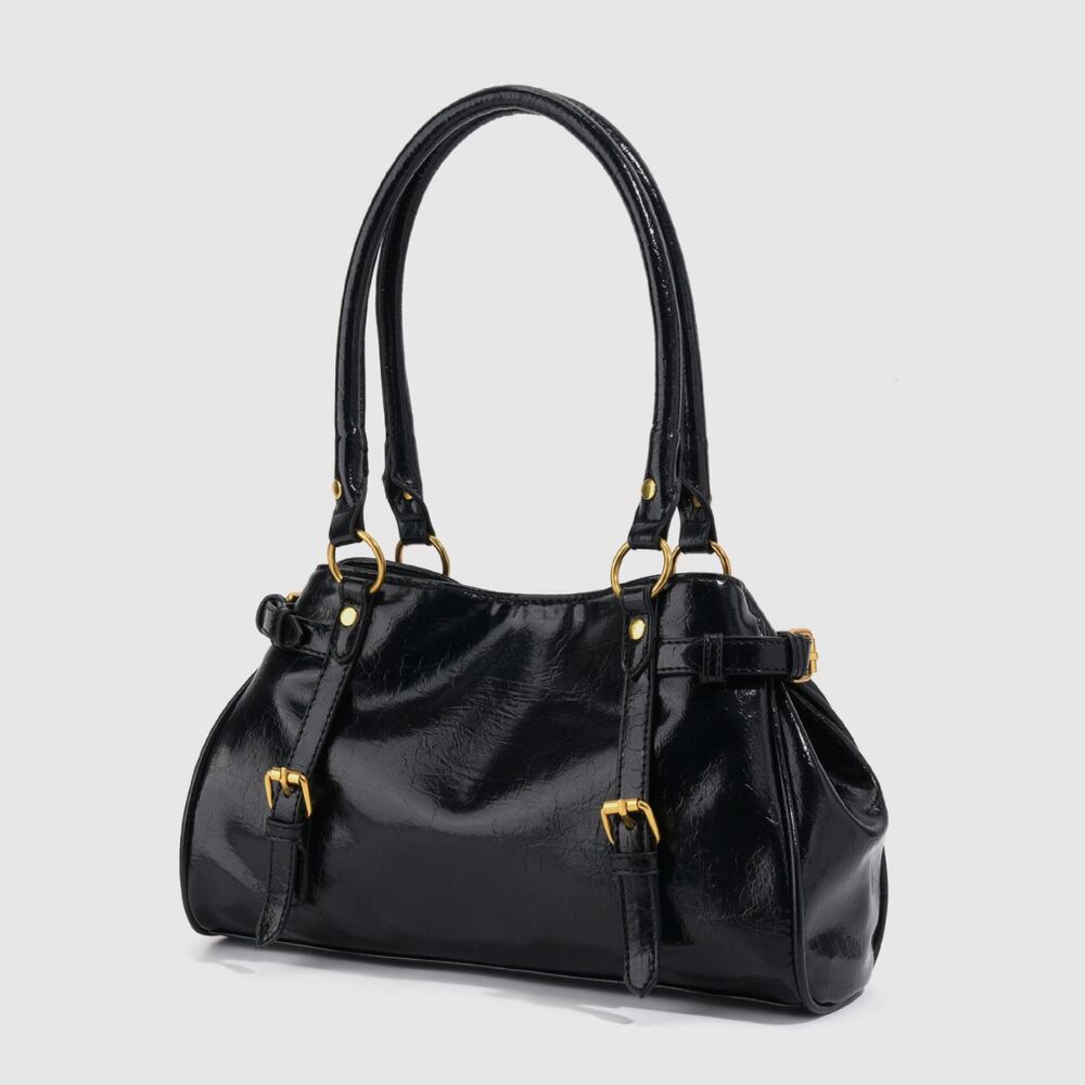 Streetwear Style Metal Hardware Solid Color Pu Women's Bowling Handbags h5Picture3