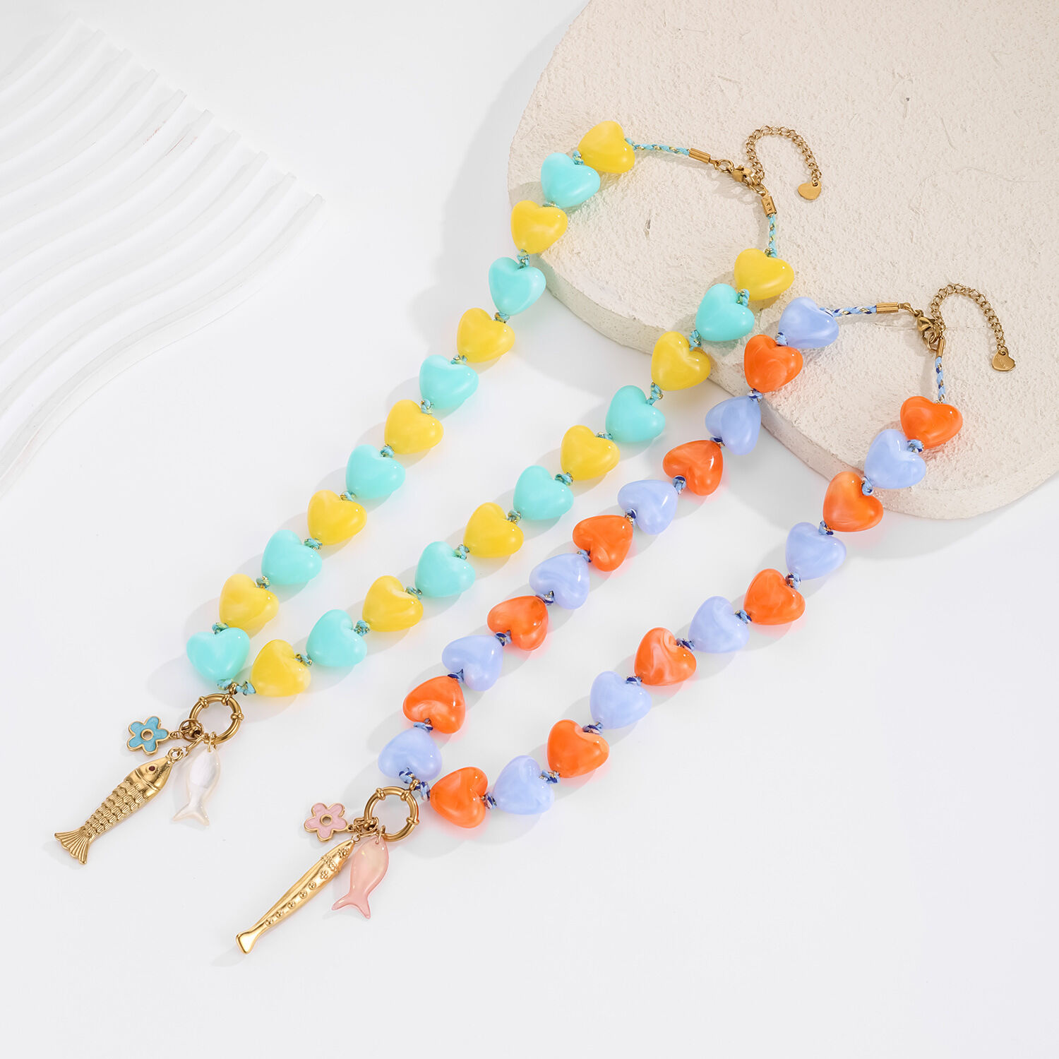 Romantische Serie Hartvormige Visjes, Acryl, Goudkleurige Kralenketting Voor Dames h5 Afbeelding4