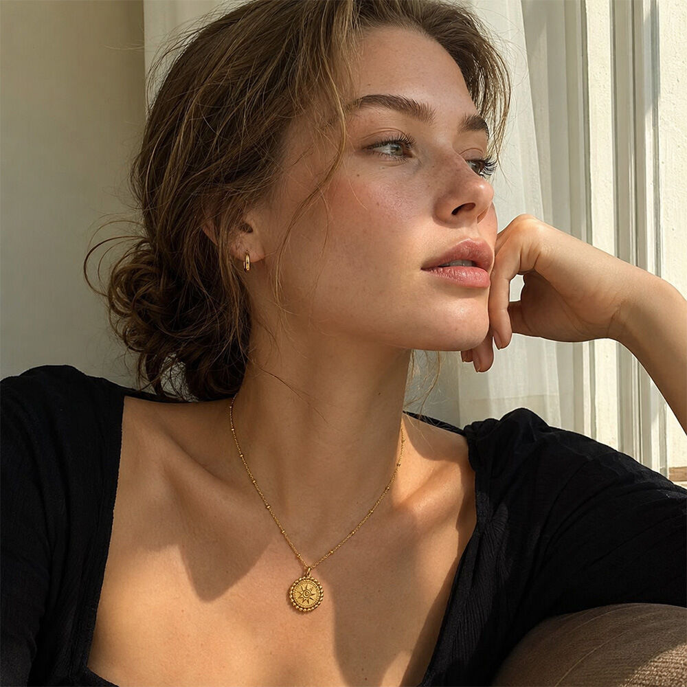 Simple Series Retro Sun Circle Stainless Steel Waterproof   Gold Color  Women's Pendant Necklaces
