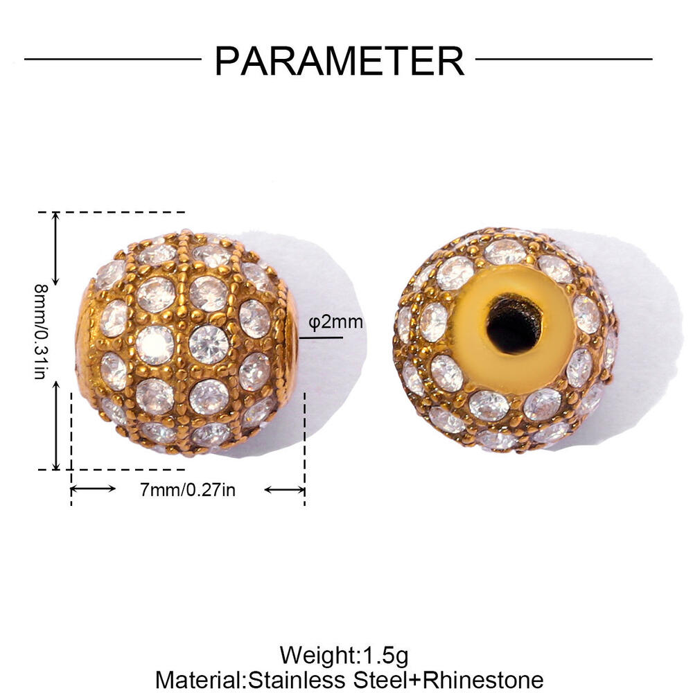 Simple Series Stainless Steel Waterproof Gold Color Rhinestone Spacer Beads