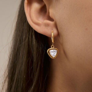 Luxurious Simple Rectangle Geometric Shape Stainless Steel Waterproof Gold Color Zircon Women's Drop Earrings h5 Picture2