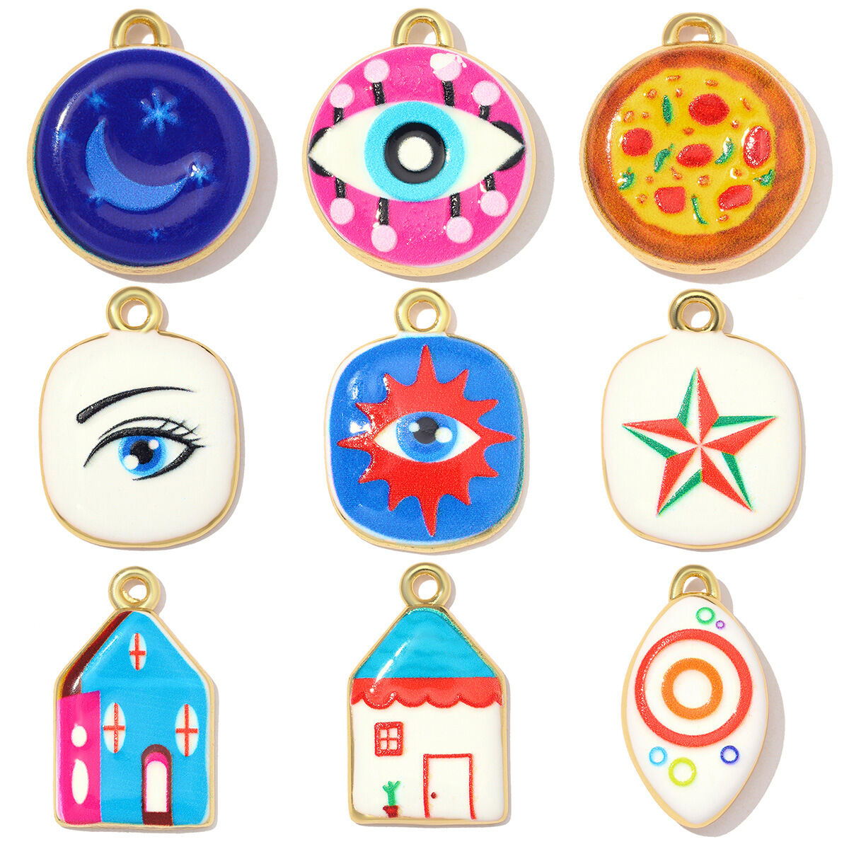 Romantic Series Diy Devil's Eye Irregular Shape Ellipse Shape Copper   Gold Color  Women's Pendants
