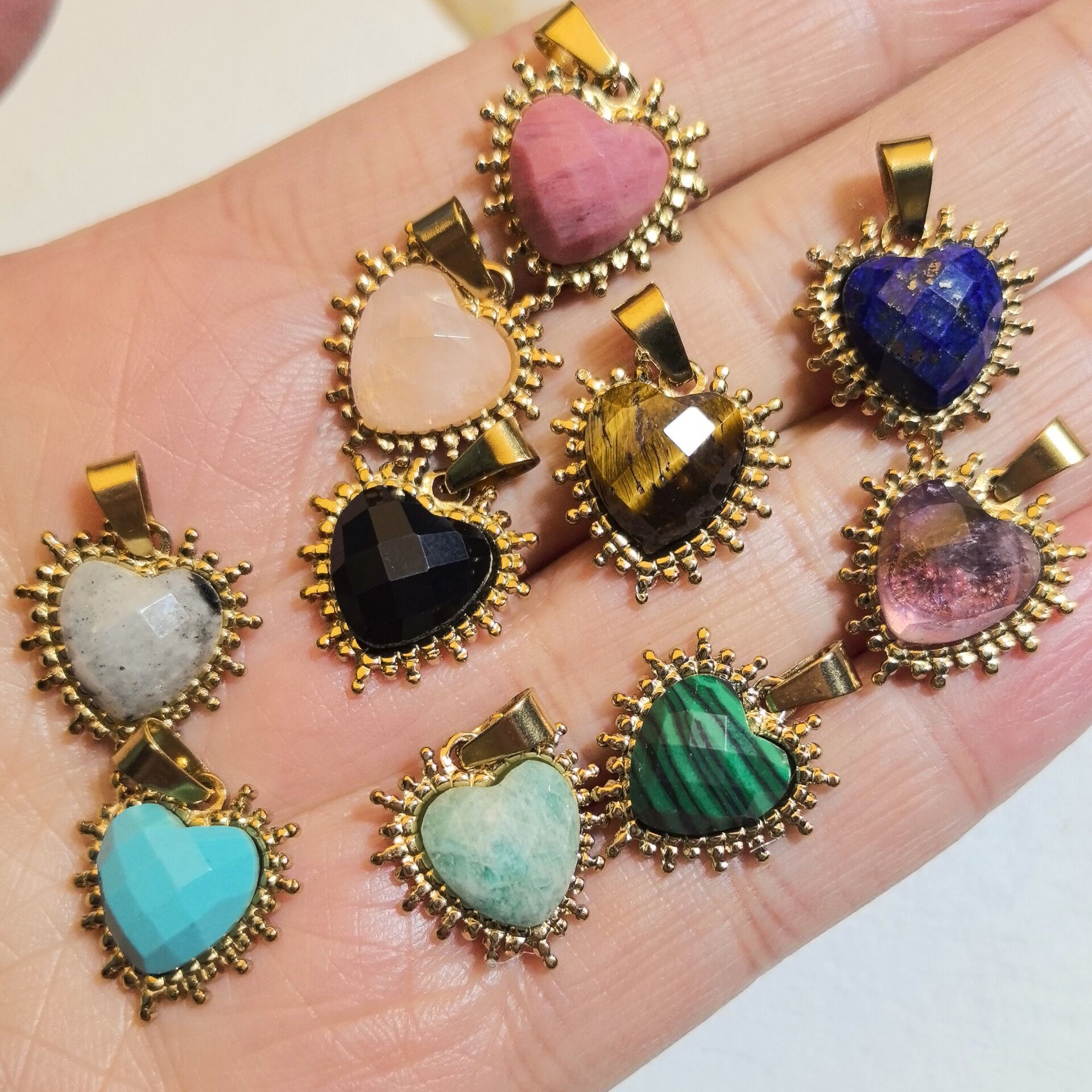 Heart Natural Stones Stainless Steel Gold Color Women's Pendants