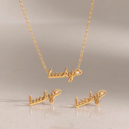 Simple Series Simple Letter Stainless Steel Waterproof Gold Color Zircon Women's Necklaces Sets