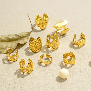 Simple Series Flower Stainless Steel Waterproof Gold Color Women's Ear Cuffs h5 Picture4