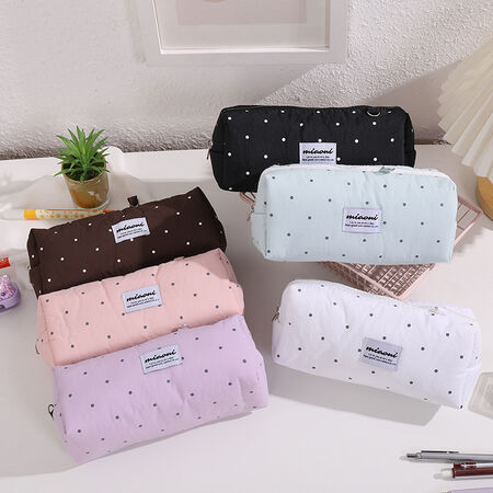 Eenvoudige Serie Dagelijkse Polyester Pennenetuis Met Stippen In Effen Kleur