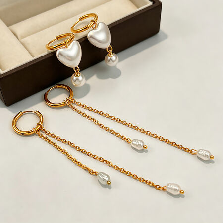 Romantic Series Elegant Heart Tassel Stainless Steel Waterproof Gold Color Women's Beads Earrings
