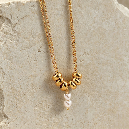 Simple Heart Beads Stainless Steel Waterproof Gold Color Women's Pendant Necklaces 2
