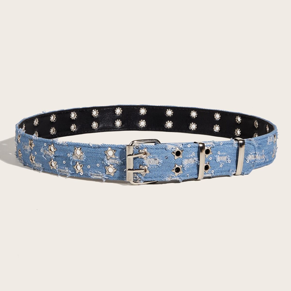 Schlichter Hip-Pop/Rock-Stoffgürtel Aus Einfarbigem Patchwork-Stoff Mit Sternnieten Bild3