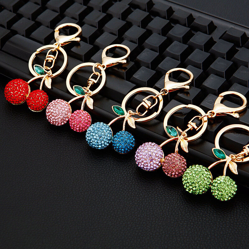 Luxe serie dagelijkse effen kersenkleurige legering sleutelhanger met strass steentjes h5Afbeelding3