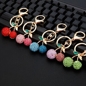 Luxe serie dagelijkse effen kersenkleurige legering sleutelhanger met strass steentjes h5 Afbeelding3