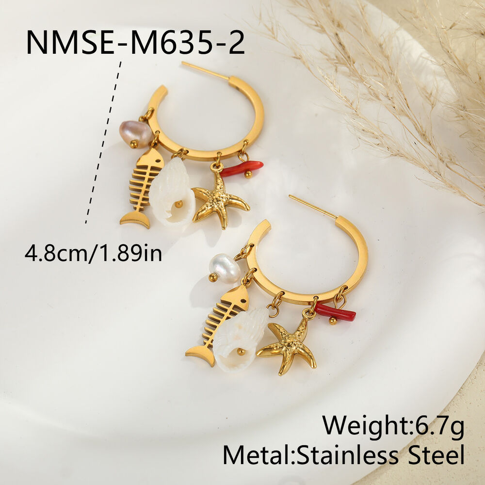 Simple Series Vacation Oceanic Style Fish Starfish Coral Stainless Steel Waterproof Women's Drop Earrings