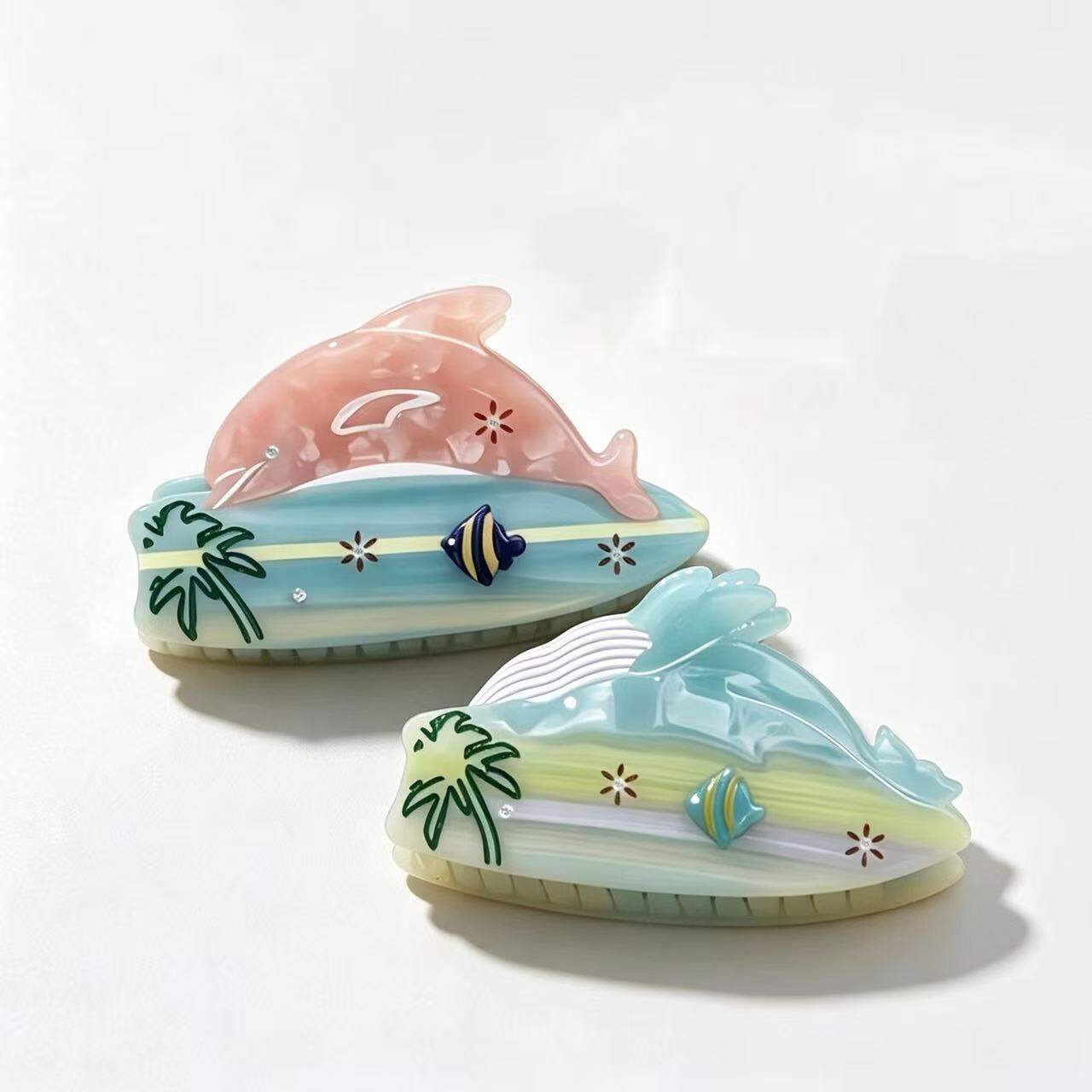 Eenvoudige Serie Vakantie Oceaanstijl Gemengde Kleuren Plant Vis Acetaat Kind Haar Klauwen h5 Afbeelding2