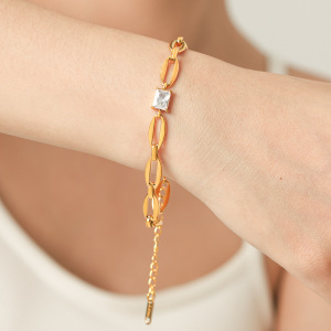 Chain Stainless Steel Waterproof Gold Color Zircon Women's Chain Bracelets h5 Picture3