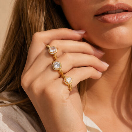 Anillos De Mujer De La Serie Luxury Series, Elegantes, Con Forma Irregular De Corazón, De Acero Inoxidable, Resistentes Al Agua Y Con Circonitas Color Oro. 2