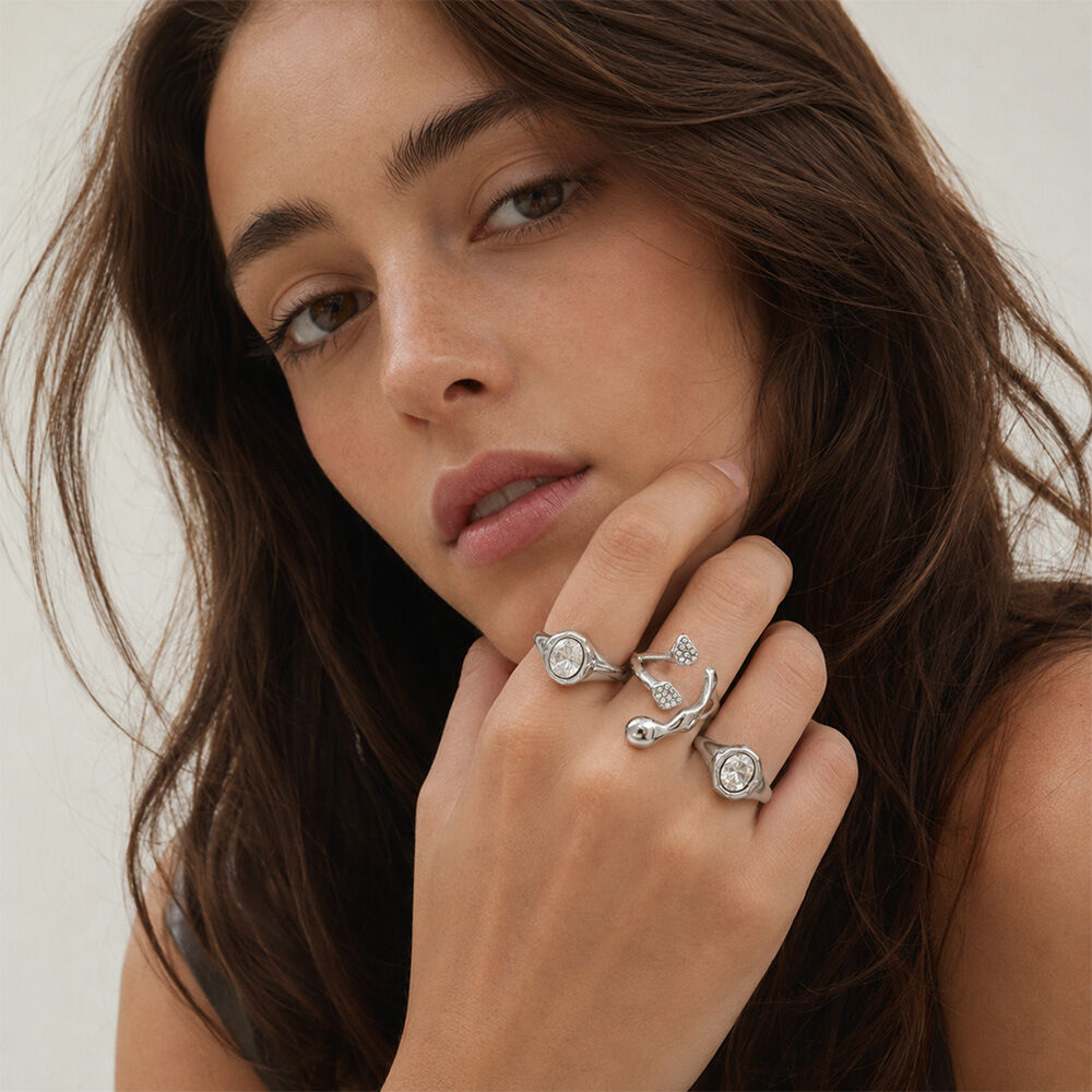 Einfache Hip-Pop/Rock-Ringe Aus Edelstahl, Wasserdicht, Mit Unregelmäßiger Form Und Zirkonia-Edelsteinen Für Damen h5Bild3