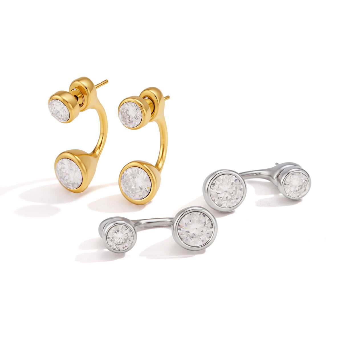 Boucles D'Oreilles Puces Pour Femmes, Forme Irrégulière, En Acier Inoxydable, Couleur Or, Étanches, Avec Zircon. Collection Simple, Pour Tous Les Jours. h5 Image5