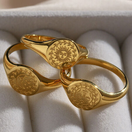 Classic Series Daily Sun Plant Moon Stainless Steel Waterproof Gold Color Signet Rings