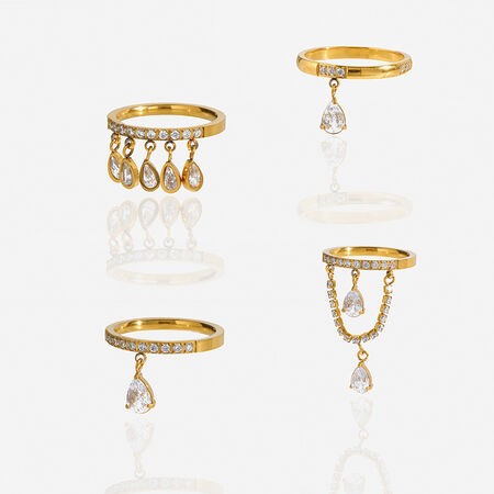 Romantic Series Elegant Droplet Geometric Shape Stainless Steel Waterproof Gold Color Statement Rings