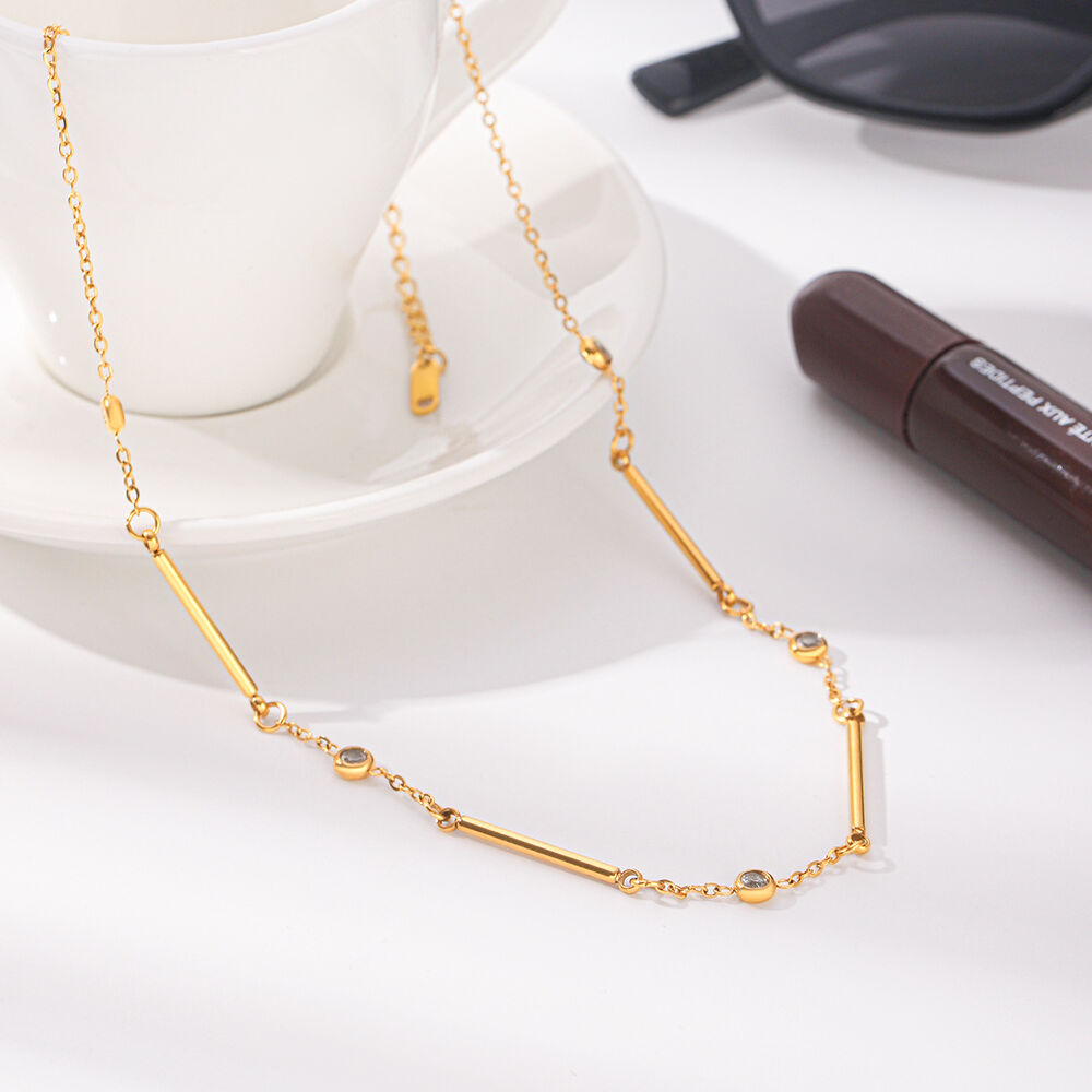 Simple Series Daily Chain Circle Stainless Steel Waterproof Gold Color Zircon Women's Chain Necklaces Picture5