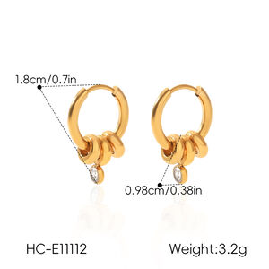Simple Series Daily Circle Stainless Steel Waterproof Gold Color Zircon Women's Hoop Earrings h5 Picture2