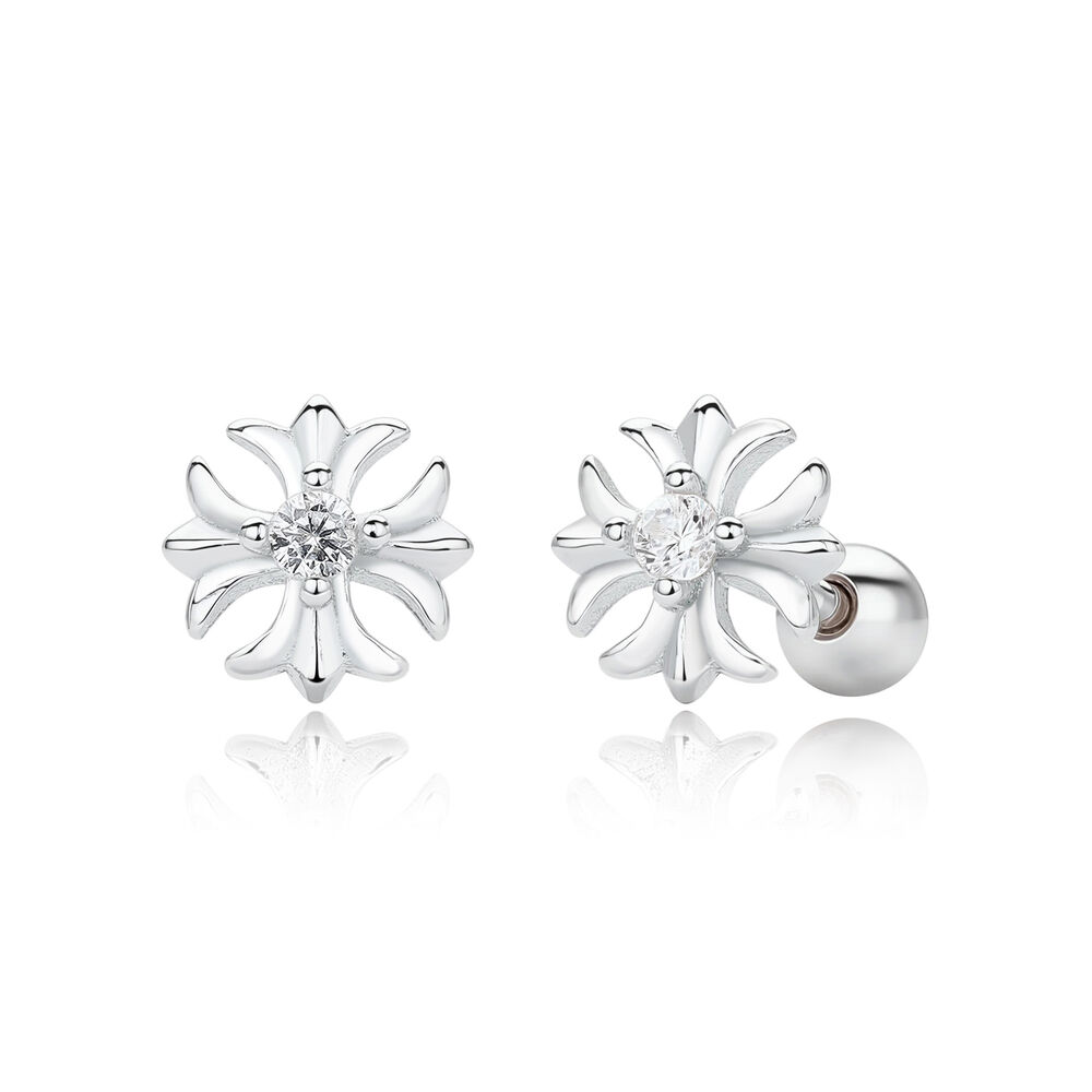 Boucles D'Oreilles Élégantes Pour Femmes, De Forme Géométrique Irrégulière, Plaquées Rhodium, En Argent Sterling 925. h5Image4