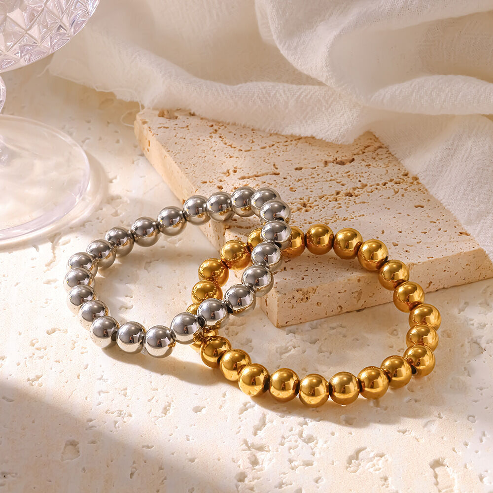 Stainless Steel Waterproof Gold Color Women's Beaded Bracelets Picture3