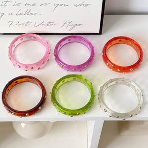 Brazaletes De Resina Con Degradado De Color Estilo Punk Para Mujer h5 Imagen4