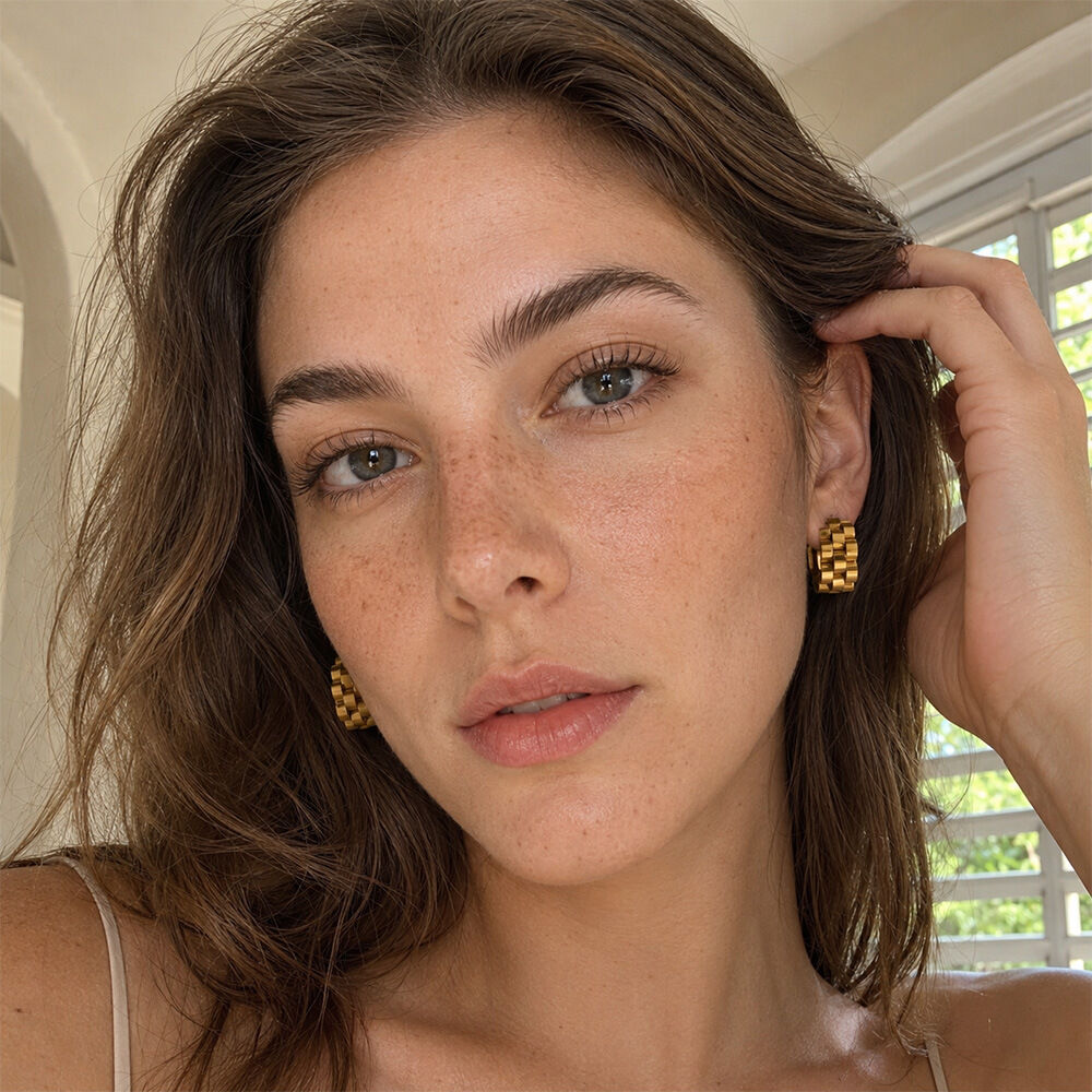 Simple Series Casual Irregular Shape Lines Stainless Steel Waterproof   Gold Color  Women's Stud Earrings Picture3