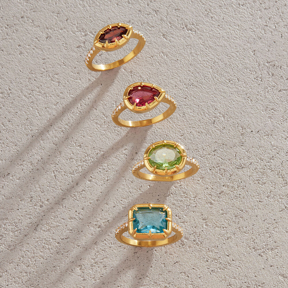 Luxurious Series Sweet Geometric Shape Stainless Steel Waterproof Gold Color Zircon Women's Gemstone Rings h5Picture4