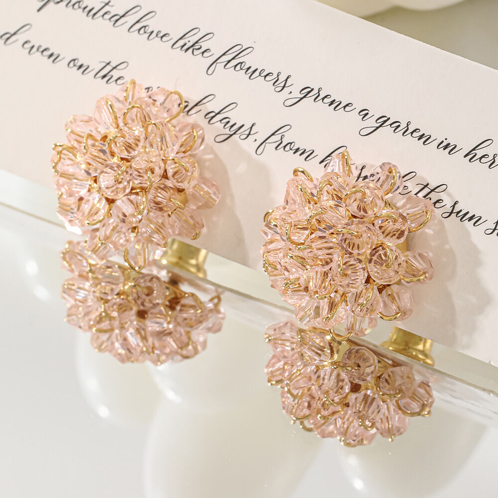 Romantic Series Sweet Flower Crystal Copper Women's Stud Earrings