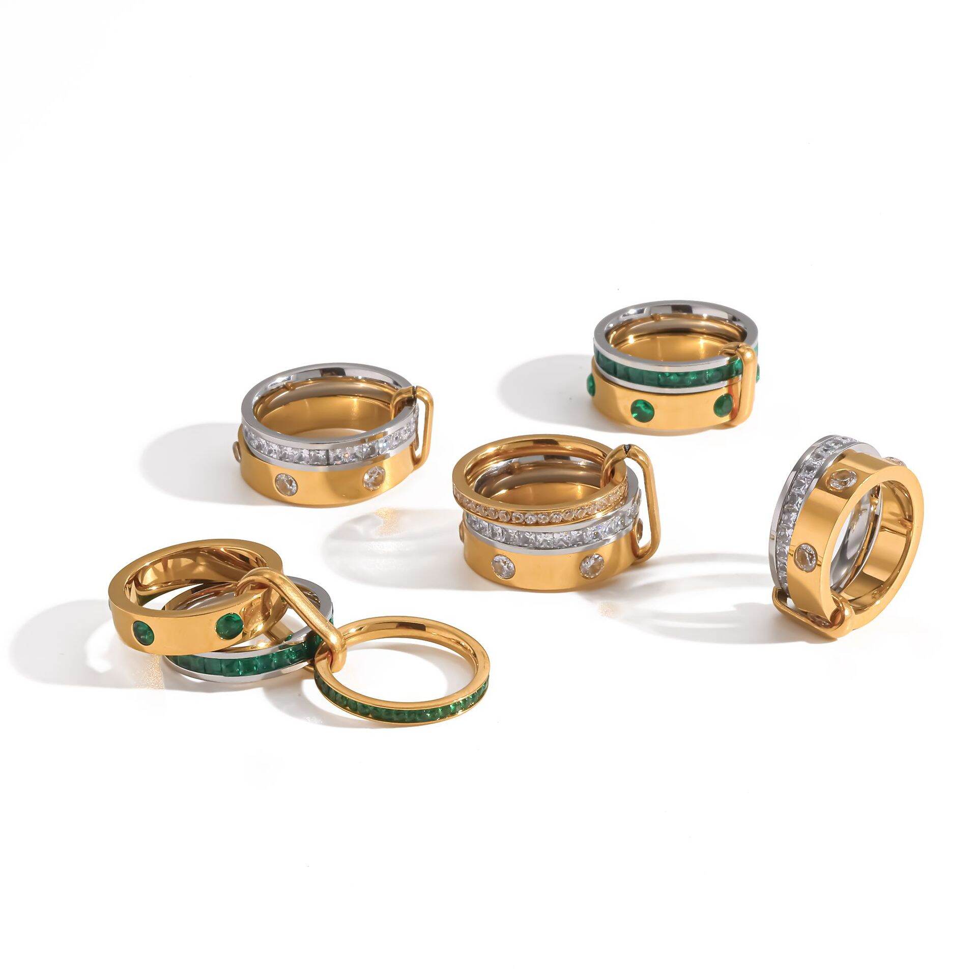 Anillos Llamativos De Acero Inoxidable Con Circonitas, Estilo Retro Y Lunares, De La Serie Clásica, Resistentes Al Agua Y Con Hilo Circular. h5 Imagen4