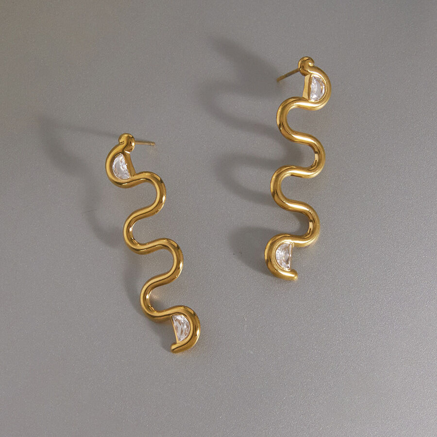 Classic Series Elegant Irregular Shape Snake Stainless Steel Waterproof   Gold Color  Women's Stud Earrings Picture4