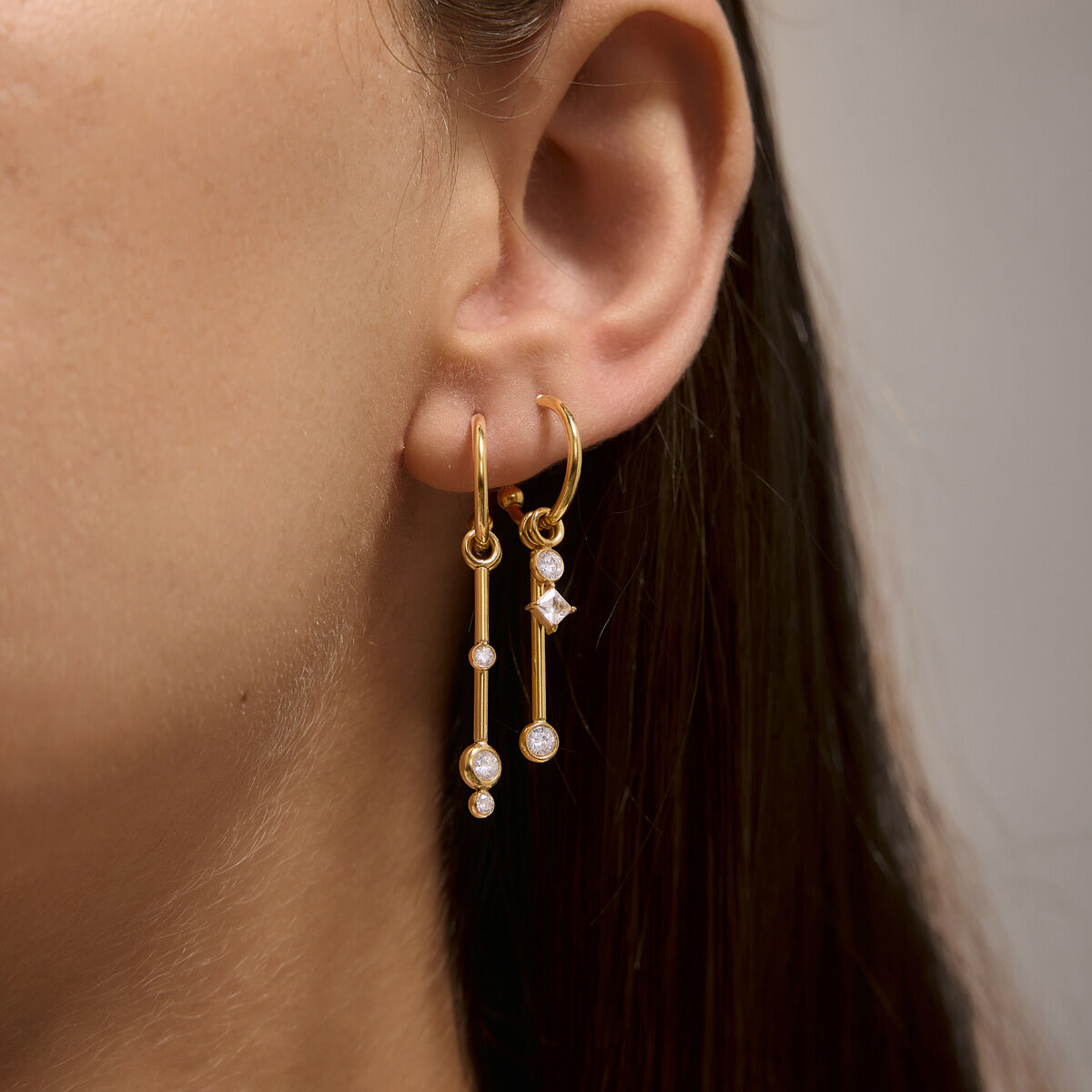 Romantic Series Sweet Patchwork Tassel Stainless Steel Waterproof   Gold Color  Zircon Women's Dangle Earrings h5 Picture4