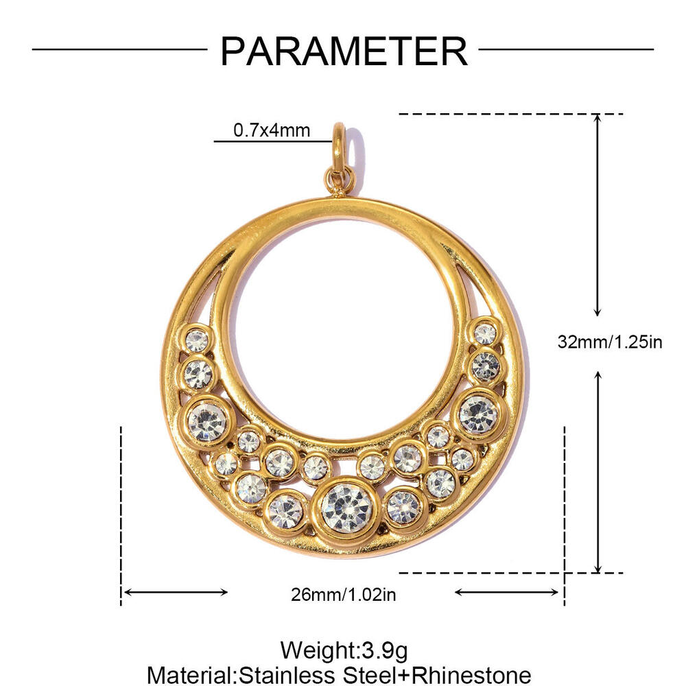 Simple Series Geometric Shape Stainless Steel Waterproof Gold Color Rhinestone Natural Stone Women's Pendants