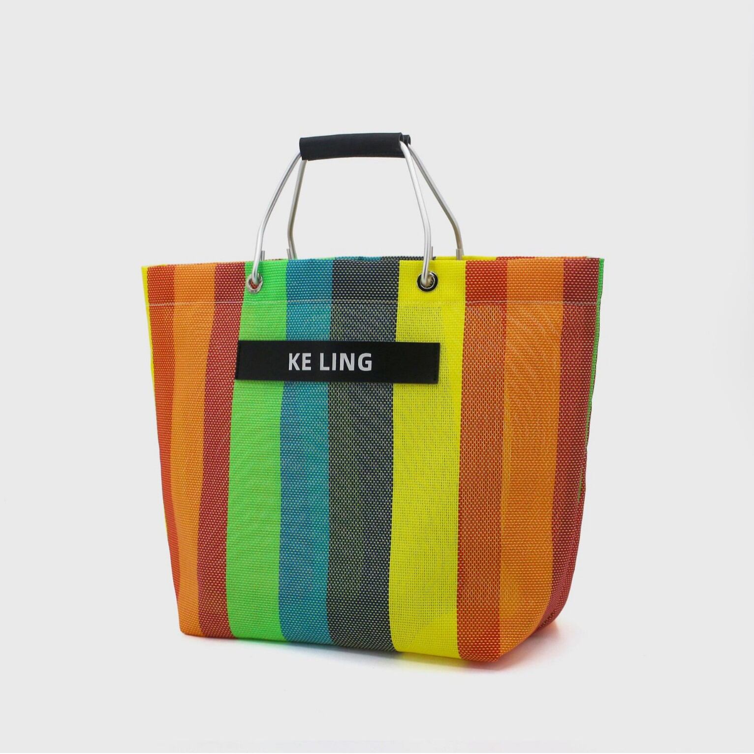Bolsos De Mano Cuadrados Para Mujer, De Estilo Casual, Con Diseño De Rayas Tejidas, Calados Y En Colores Mixtos, Fabricados En Pvc. 2