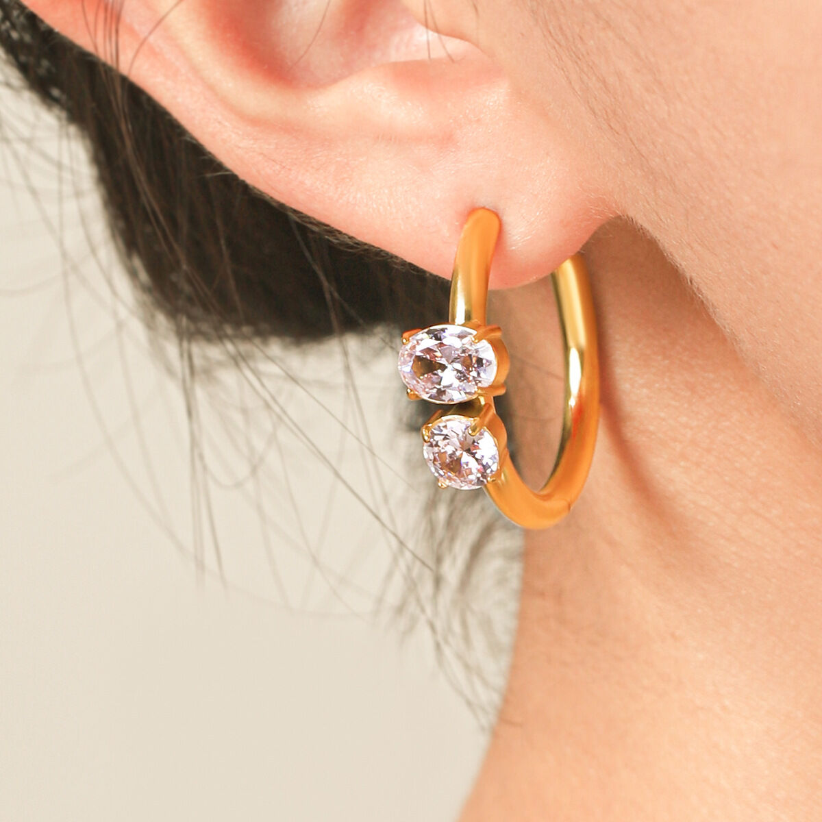 Orecchini A Perno Da Donna Simple Series Daily Lines In Acciaio Inossidabile Color Oro Impermeabile Con Zirconi h5 Immagine4