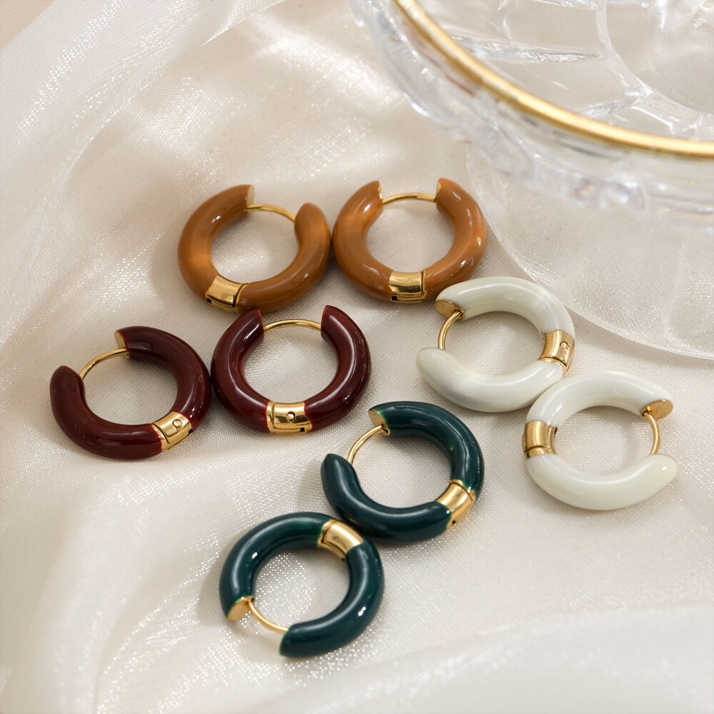 Simple Series Retro Circle Stainless Steel Waterproof   Gold Color  Women's Hoop Earrings