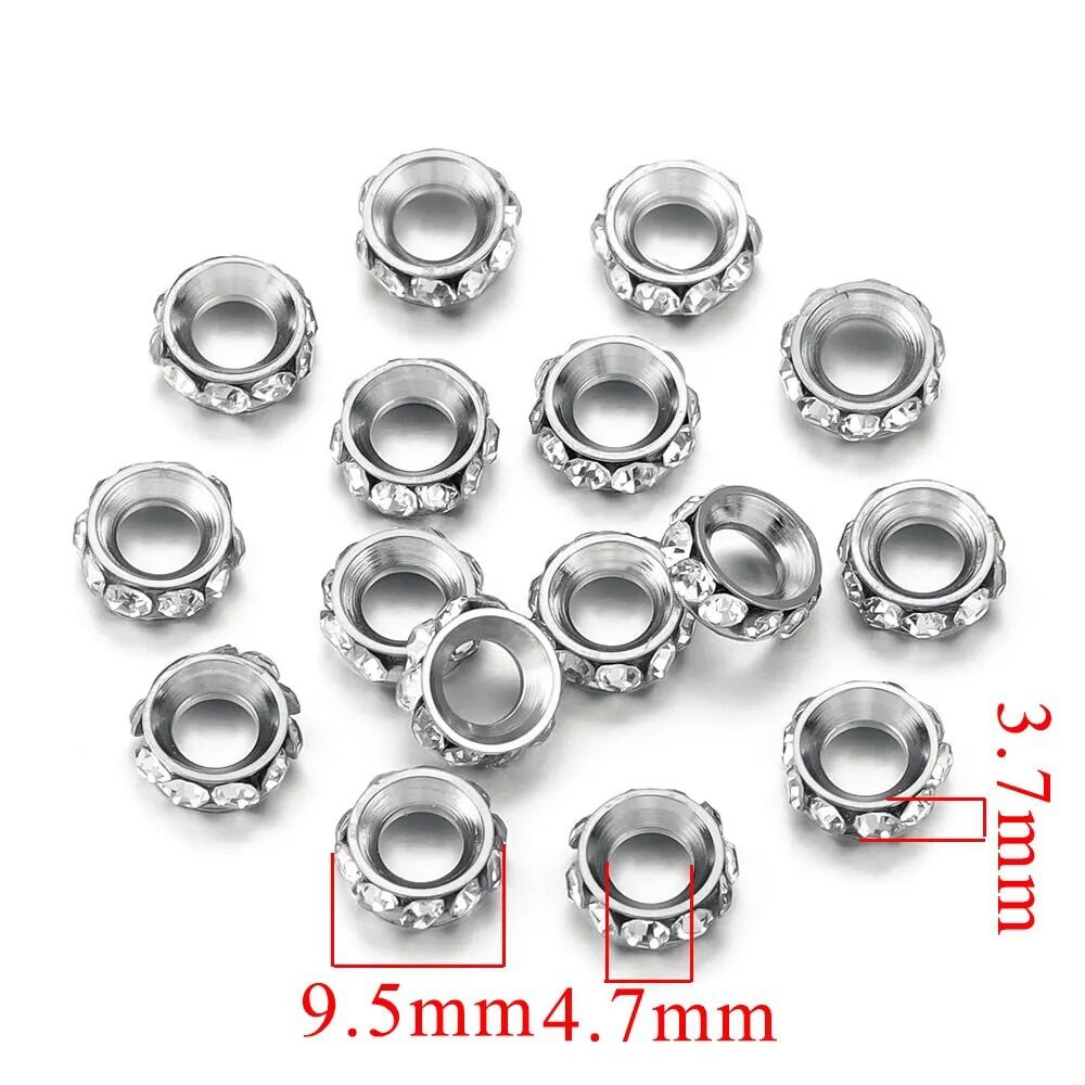 Perles D'Espacement En Acier Inoxydable Massif, Étanches Et Or Avec Strass