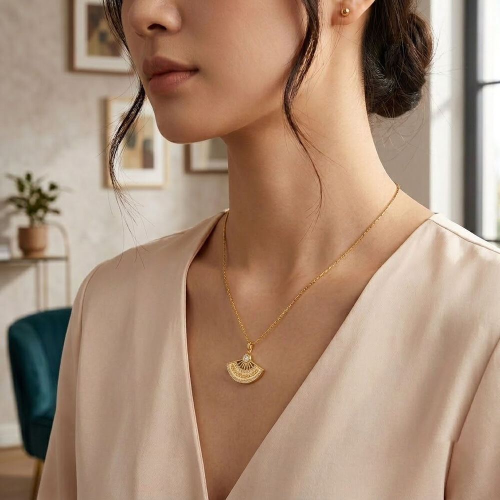 Simple Series Dagelijkse Ventilator Roestvrij Staal Waterdicht Goudkleurige Strass Hanger Damesketting Afbeelding3