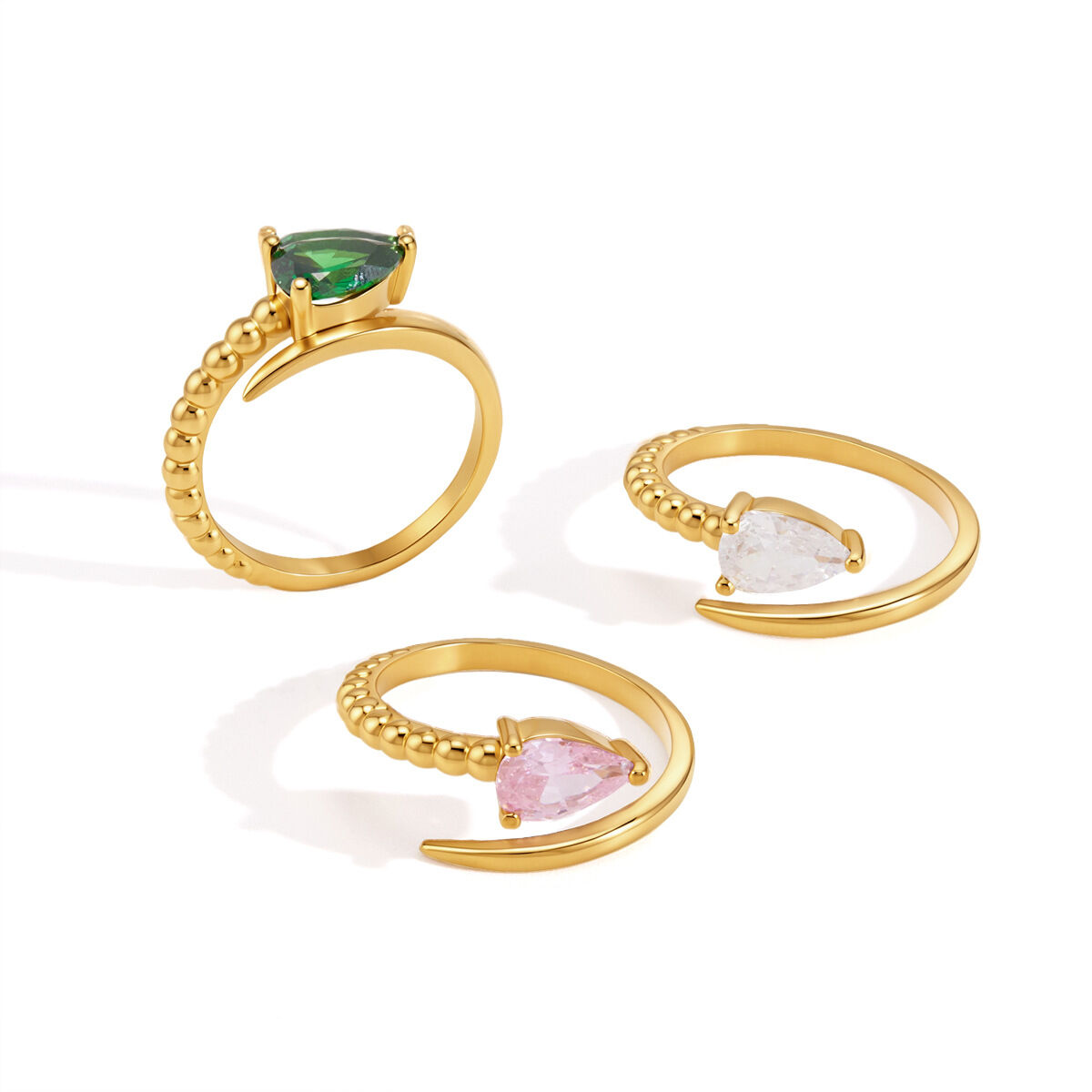 Luxurious Series Sweet Snake Stainless Steel Waterproof   Gold Color  Zircon Women's Gemstone Rings Picture5