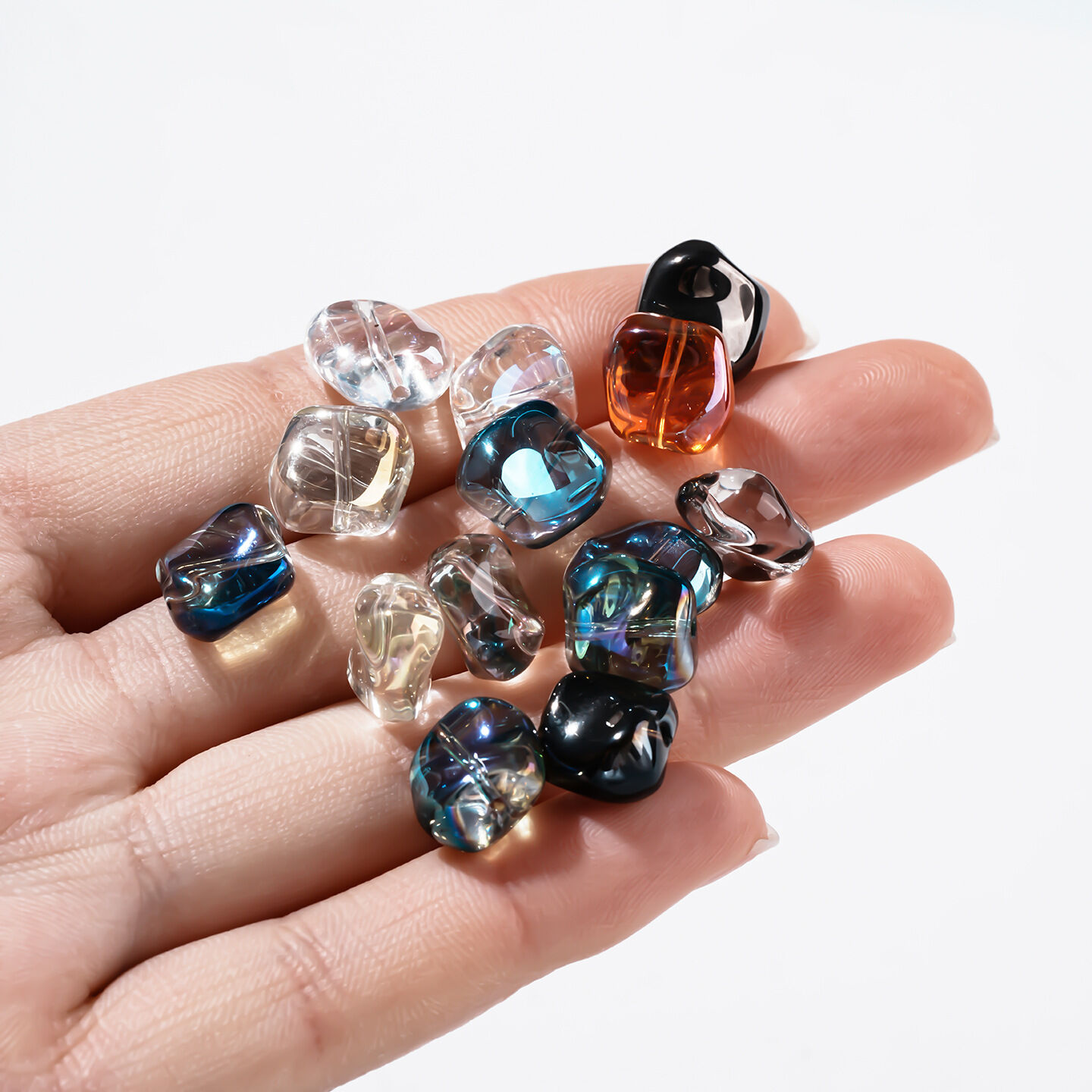 Simple Series Diy Irregular Shape Gradient Color Glass   Gold Color  Beads 2