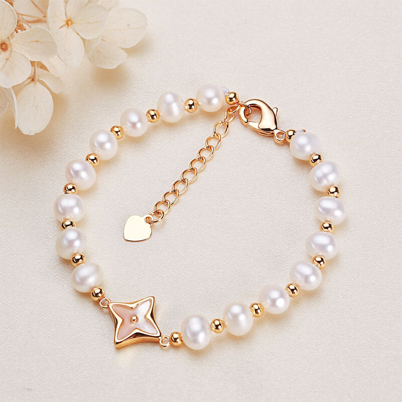 Simple Series Elegant Beads Clover Freshwater Pearls   Gold Color  Women's Pearl Bracelet 
