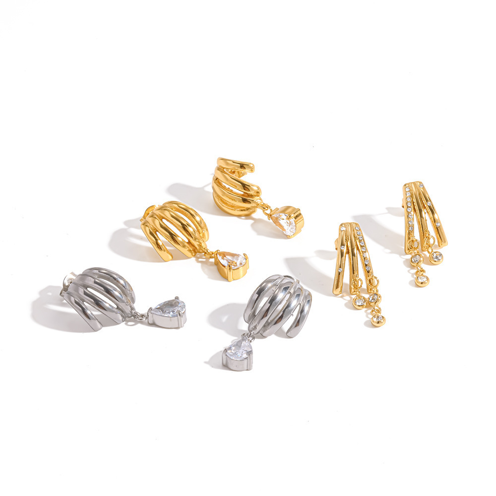 Elegant Geometric Shape Stainless Steel Waterproof Gold Color Women's Drop Earrings h5Picture4