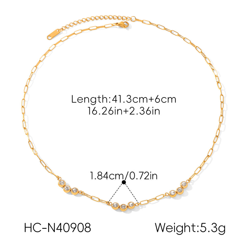Simple Series Daily Circle Stainless Steel Waterproof Gold Color Zircon Women's Chain Necklaces Picture2