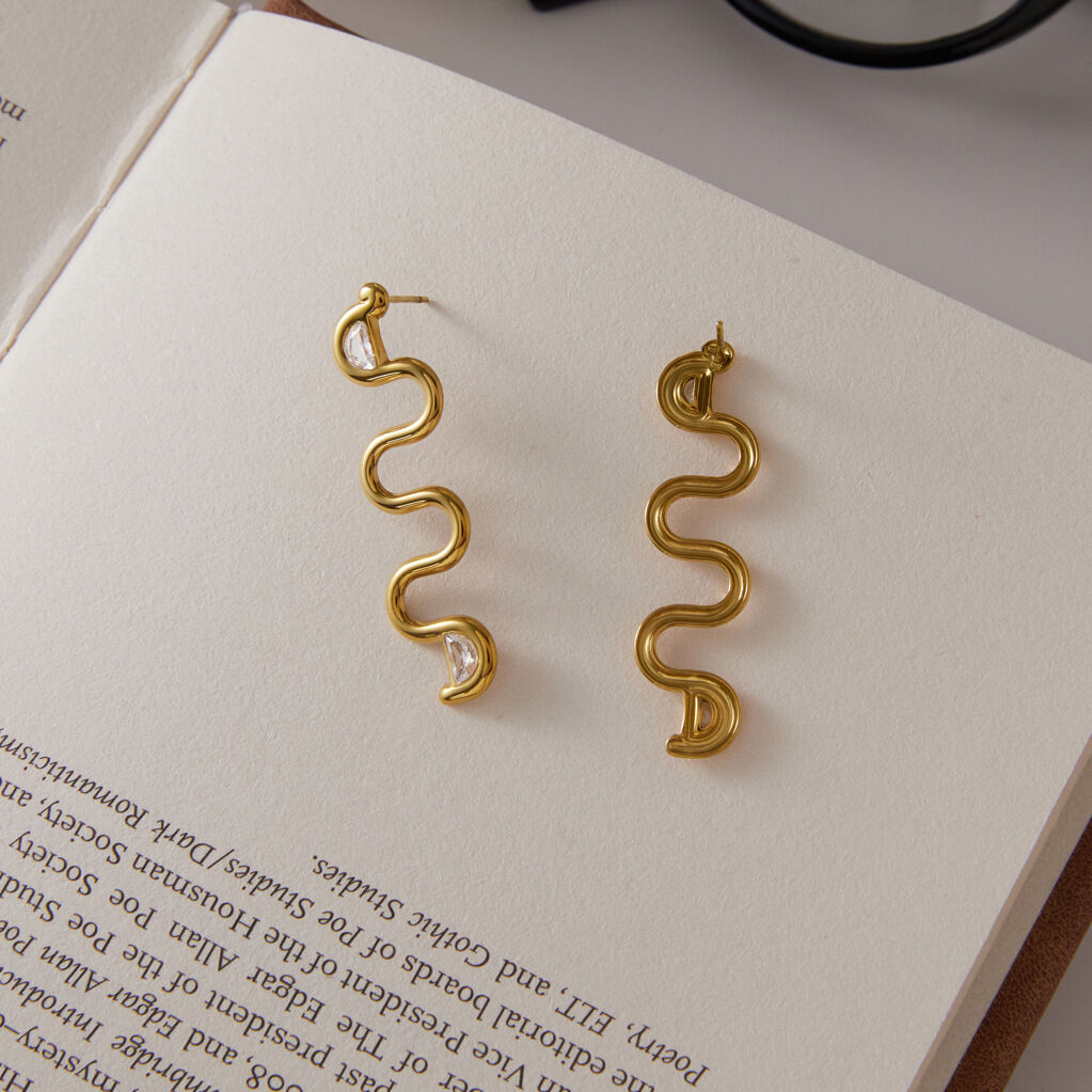 Classic Series Elegant Irregular Shape Snake Stainless Steel Waterproof   Gold Color  Women's Stud Earrings Picture3