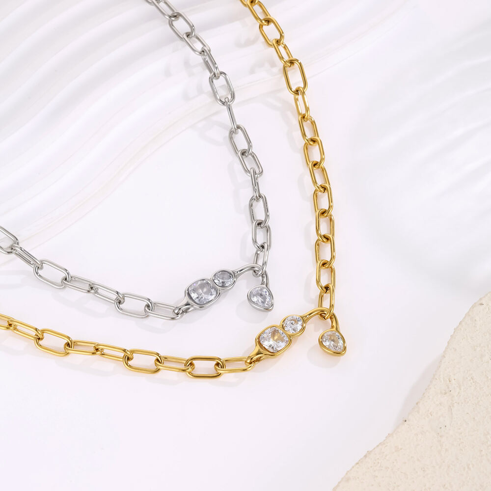 Eenvoudige Serie Casual Ketting Met Onregelmatige Vorm, Roestvrij Staal, Waterdicht, Goudkleurige Zirkonia, Damesketting h5Afbeelding3