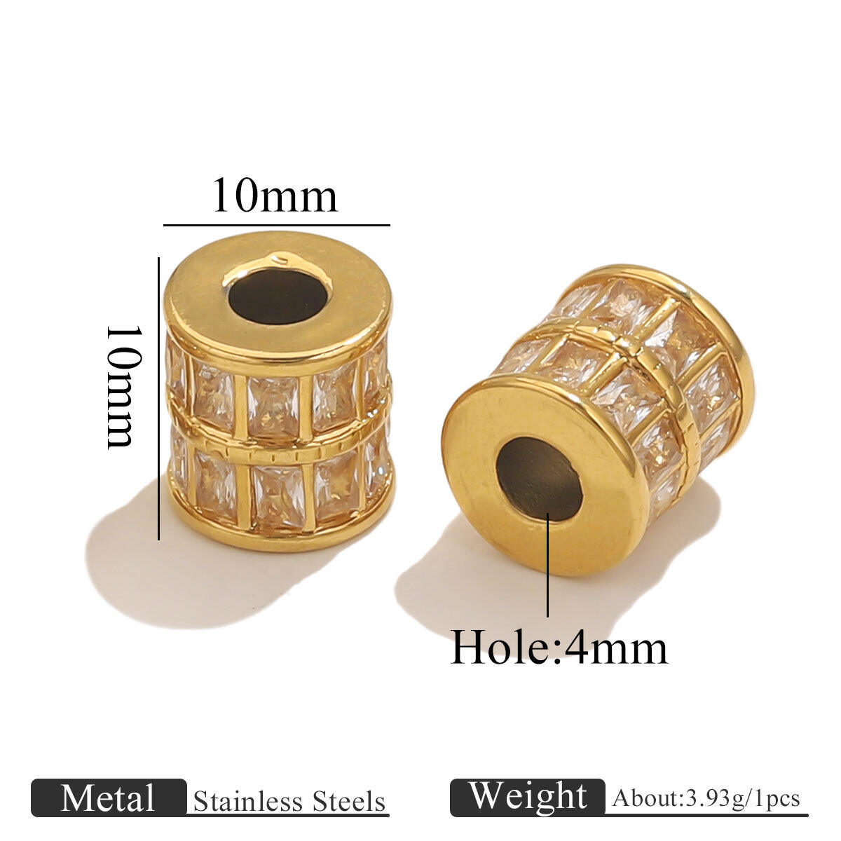 Perles D'Espacement En Acier Inoxydable Étanches Couleur Or Avec Strass h5 